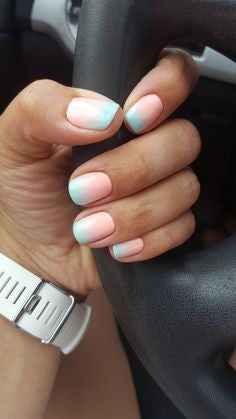 Pink to blue ombre pastel nail design