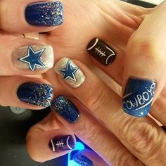Blue Super Bowl Nail Design