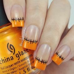 Like French style sewn up Halloween Nail Design