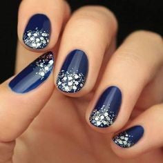 Glitter Blue & Silver Nail Design