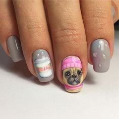 Cute Pug Nail Art Design