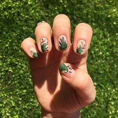 Green Leaves Nail Design