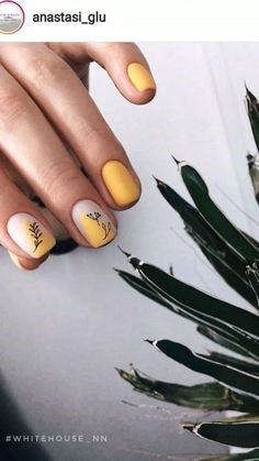 Yellow Plant Nail Design