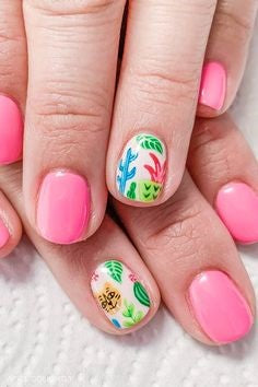 Pink Plant Nail Design