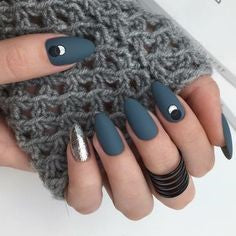 Matte Navy and Silver Nail Design