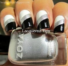 White Black and Silver Nail Design