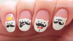 How to Make Cartoon Mustache Cat nails-cute Nail Design Tutorial