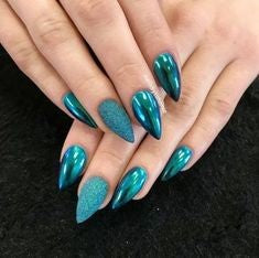  Light Green Chrome Nail Art Design