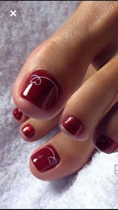 Burgundy Valentine Toe Nail Design