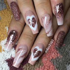 Coffee-like Heart  Valentine Coffin Nail Design