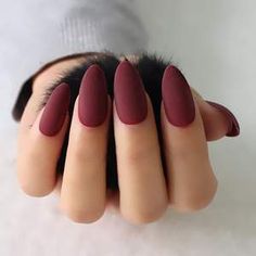 Red Wine Matte Almond Nail Design