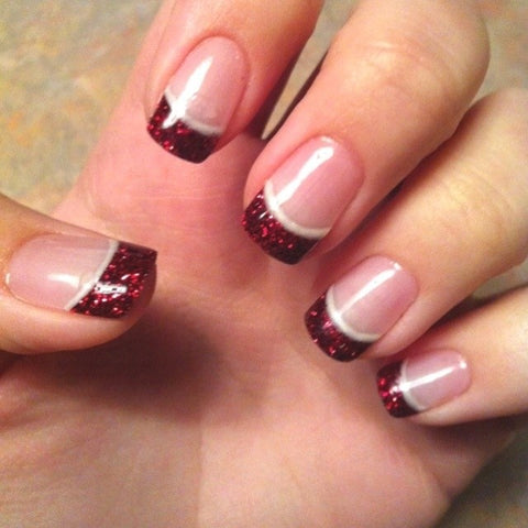 French manicure design with red glitter