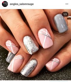 Pink and silver nails