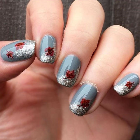 Cold Shaded Nails With Bronze Leaves