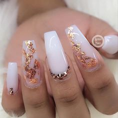 White with golden dragon Nail Design