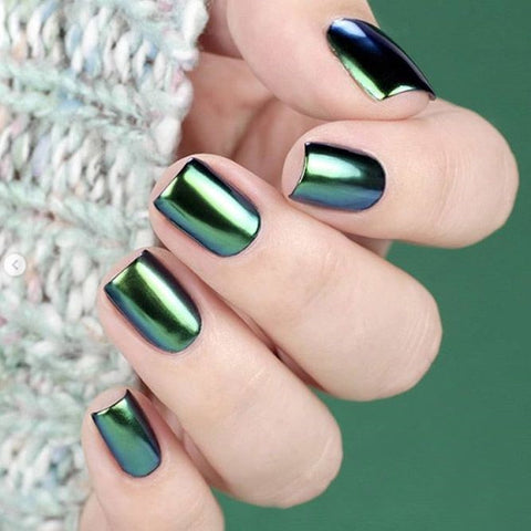 Green Chrome Nail art design