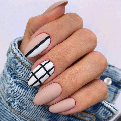 Matte Nude Nails With Black Strip