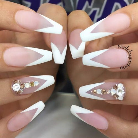 Matte Nails With A White French Manicure Design