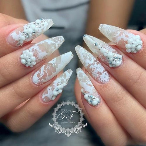 White Coffin Nail Design With Wedding