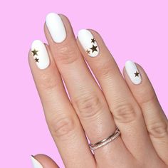 White Nails With Gold Design-10