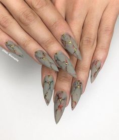 Gray Matte Stiletto Nail Design