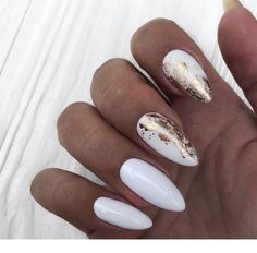 White Nails With Gold Design-6