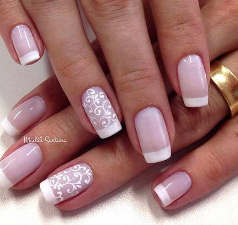 Pink French Tip Nails-White & Light
