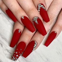 Red Nails With Rhinestones1