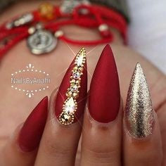 Red Nails With Rhinestones4