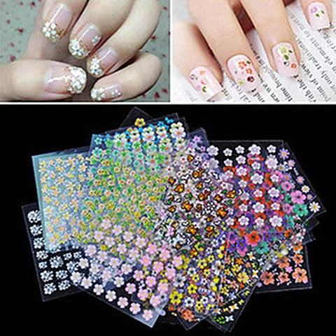 3D Nail Sticker White Flowers Nail Decals Summer DIY Nail Art Decoration