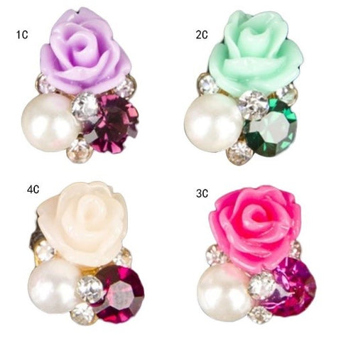 3D Rose Flower Studs Rhinestone Nail Art Decoration For Manicure