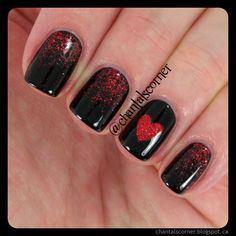 Black Glitter Valentine nail design