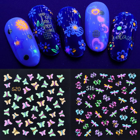 Luminous Butterfly Flower Star Design 3D Nail Art Stickers Glow In The Dark