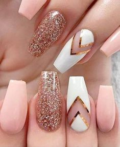 White cutout with golden glitter nails