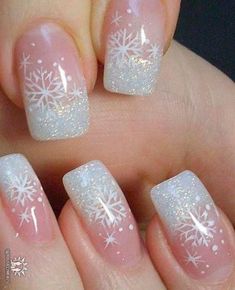 Christmas Gel Nail Design-9 French Snowflake nails