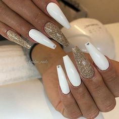 White Nails With Gold Design-5