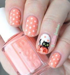 Pink spots Cute Cat Nail Design