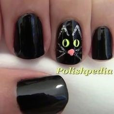 Silver and black Cute Cat Nail Design