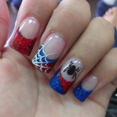 Spiderman Nail Designs- Spider and web Spiderman Nail Designs-blue and red