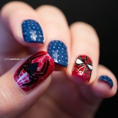 Spiderman Nail Designs- Blue spots