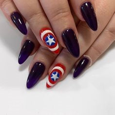 Captain America Nail Designs- Purple and shield