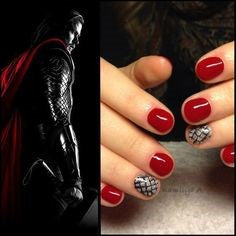 Thor Nail Designs- Red and silver stripes