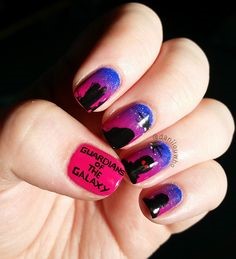 Guardians of the Galaxy Nail Designs- pink and black