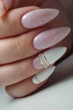 White Nails With Gold Design-3