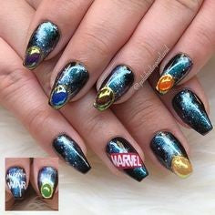 Avengers Nail Design- Holographic galaxy