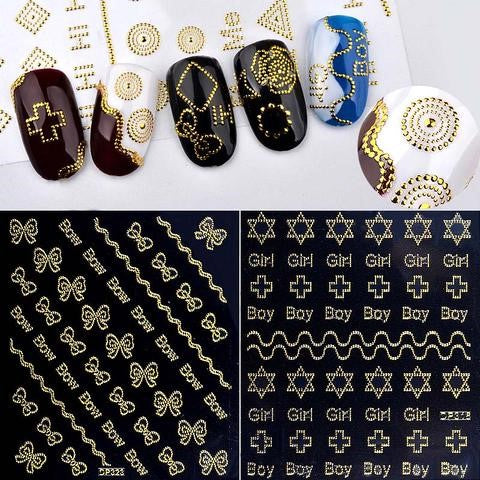 3D Gold Metal Butterfly Geometry Shape Nail Art Stickers