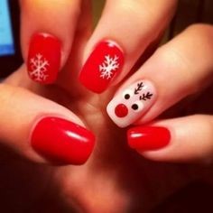 Red with Christmas Elk winter nail design