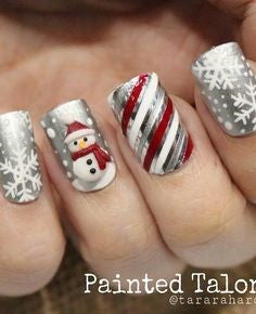 Silver snowman Christmas Nail Art Design