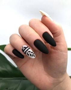 Matte Black Branches nail design