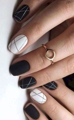 Black and white line nail design